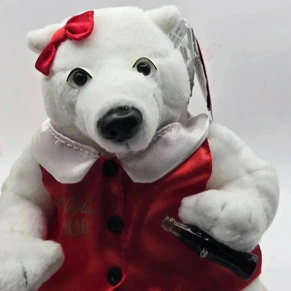 Vtg Coca-Cola Exclusive 2000 Polar Bear Plush Set Red & Black Attire Christmas - Picture 3 of 5
